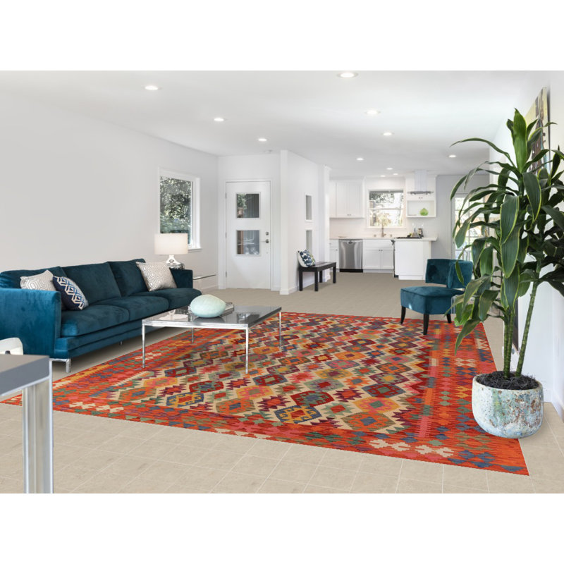 Tapis oriental réversible en laine Kilim 9 x 11