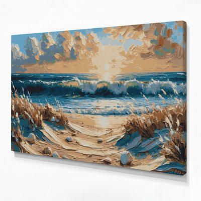 «Coastal Sunny Beach», art mural sur toile brune