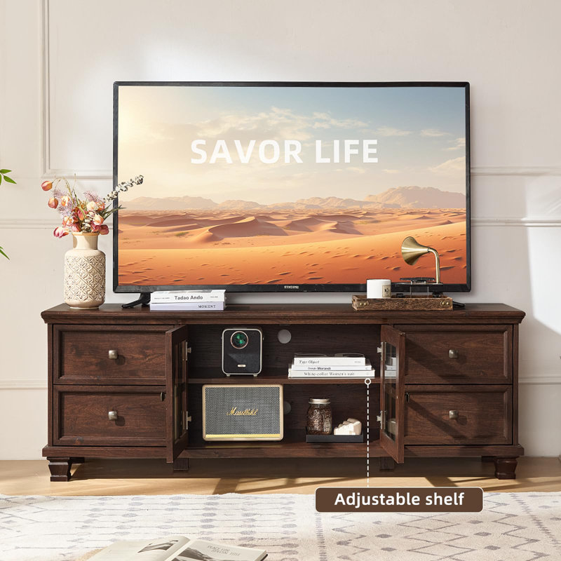 Farmhouse TV Stand for Living Room, Rustic Brown Entertainment Center with Storage Cabinet,Wood TV Console with 4 Drawers,Modern TV Stands for Bedroom