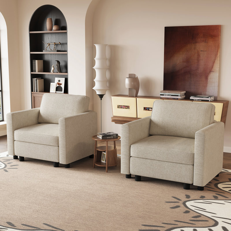 Ensemble de chaises d'appoint 2 pièces avec rangement sous le siège pour l'espace de vie, Beige