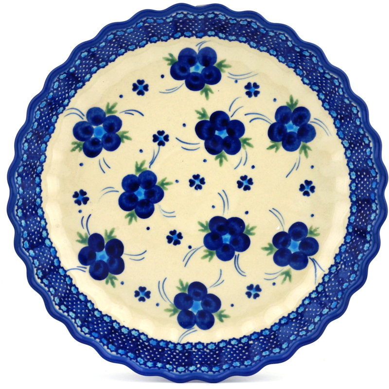 Plat à tarte plissée fleur polmedia bleu-belle