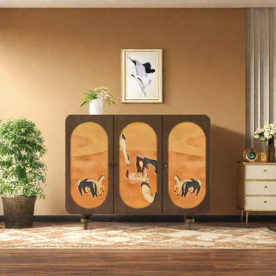 Art abstract storage solid wood sideboard