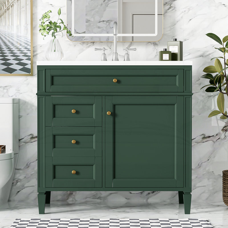 Meuble-lavabo 36 po avec lavabo supérieur, Vert, Doré