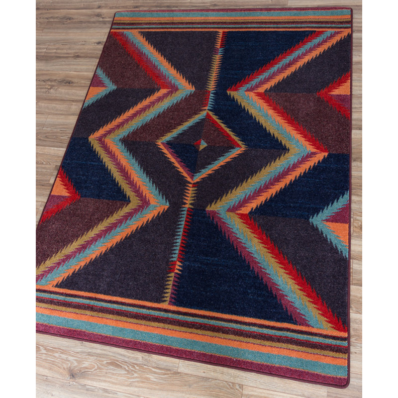 Tapis bleu tissé à la machine Sanni, Rectangle 4 pi x 5 pi