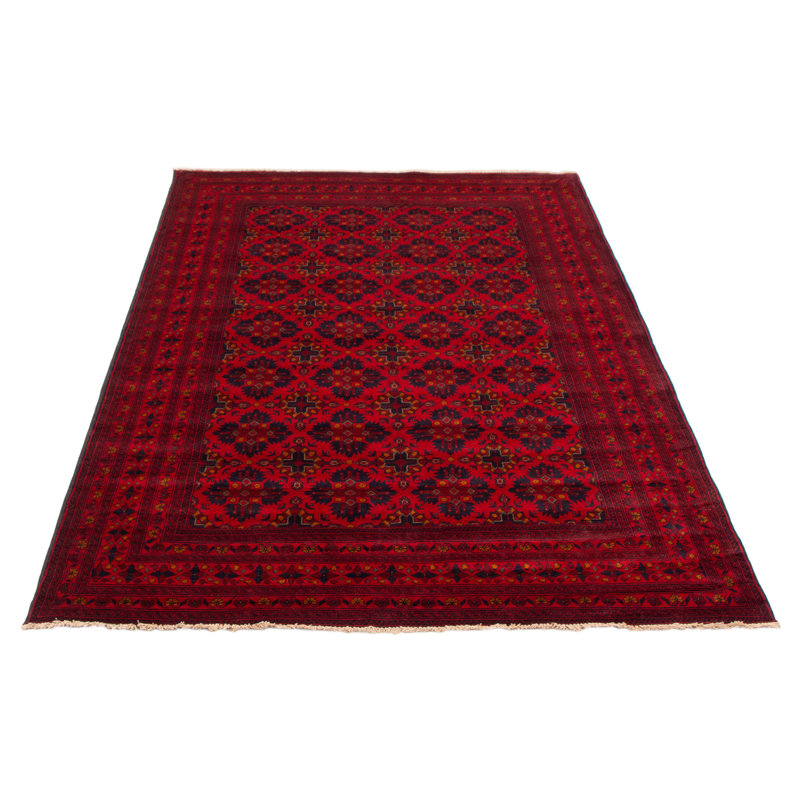 Tapis rouge en laine noué à la main de conception unique 6 pi 7 po x 9 pi 10 po New Age