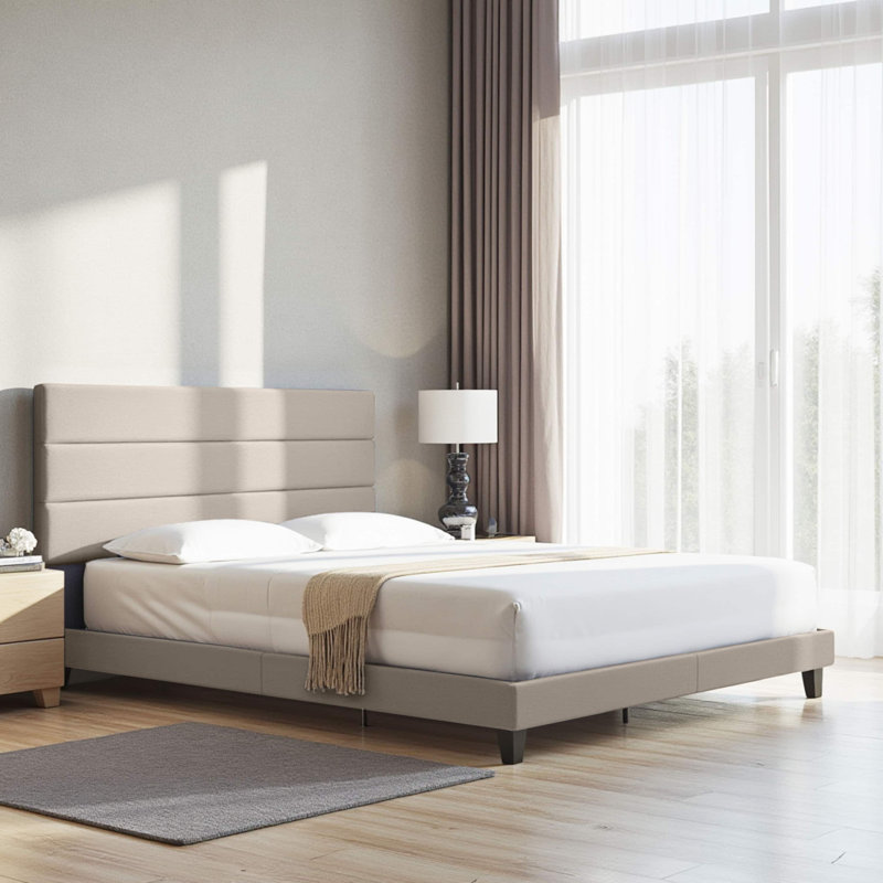 Lit plateforme tapissier Nestl, Beige, Très grand