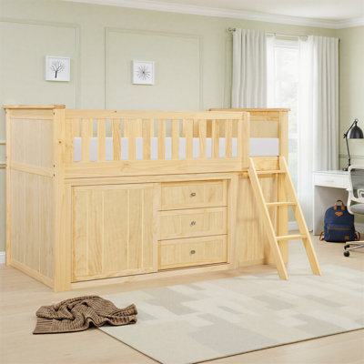 Ishay Transitional Low Loft Bunk with Integrated Bookcase, Dressers & Foundation-Free Design