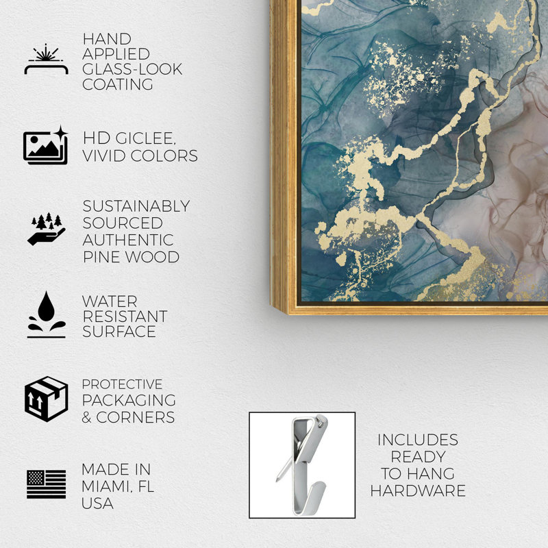 Oliver Gal Melting Flow Abstract - Leaf & Hand-Applied Glass Coat Framed Canvas Art, Gold, 37" H x 25" W