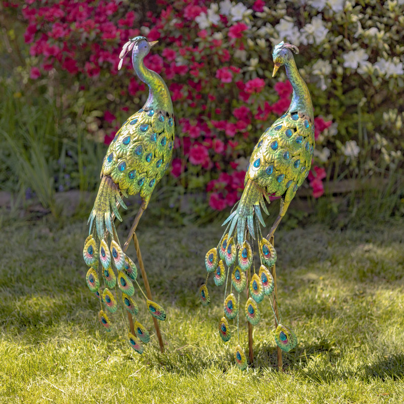 Ensemble de 2 statues de jardin Peacocks
