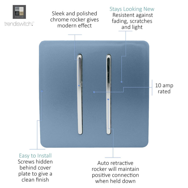 Trendi Switch 2 Gang Retractive Home Automation Switch, Sky