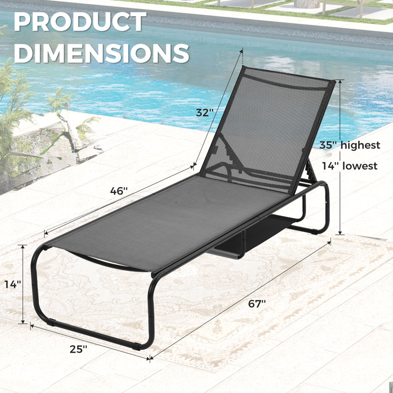Chaise longue d'extérieur en métal 67 po, Noir