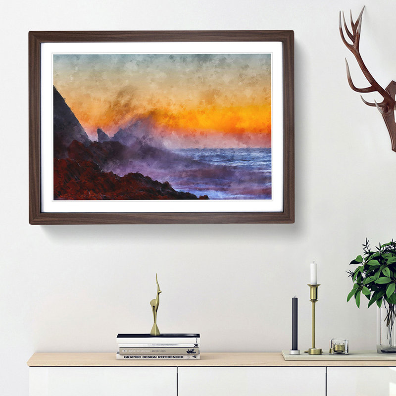 Waves in Portugal - Picture Frame Painting Print, Walnut Framed, 45cm H x 63cm W x 2cm D