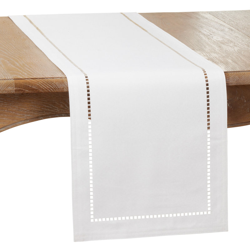 Neith Polyester Rectangle Table Runner, 90" x 14", White
