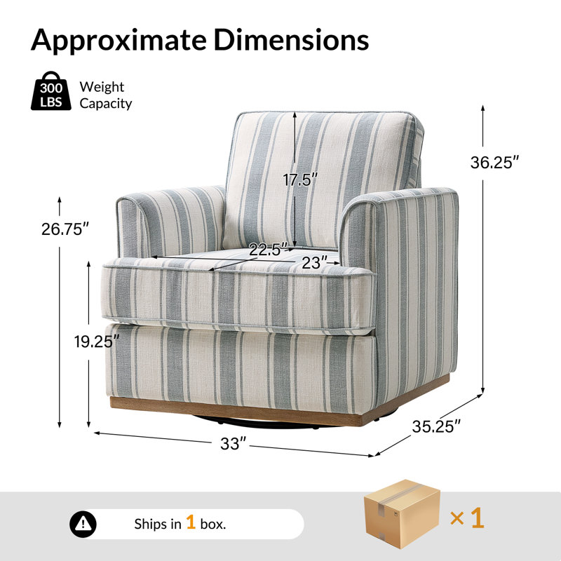 Fauteuil pivotant rembourré avec base en bois massif 33 po Parker Farmhouse, Bleu