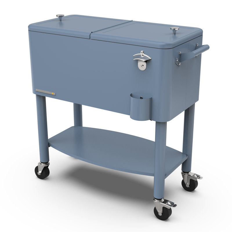 Glacière Permasteel avec séparateur, capacité de 80 pte spacieuse, réfrigération de 36 heures, plateau de service, glacière à roulettes pour le divertissement intérieur et extérieur, bleu