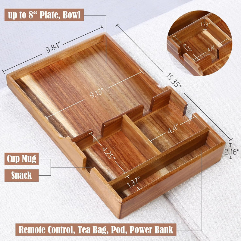 Couch Tray Insert With Cup Holder,Acacia Wood