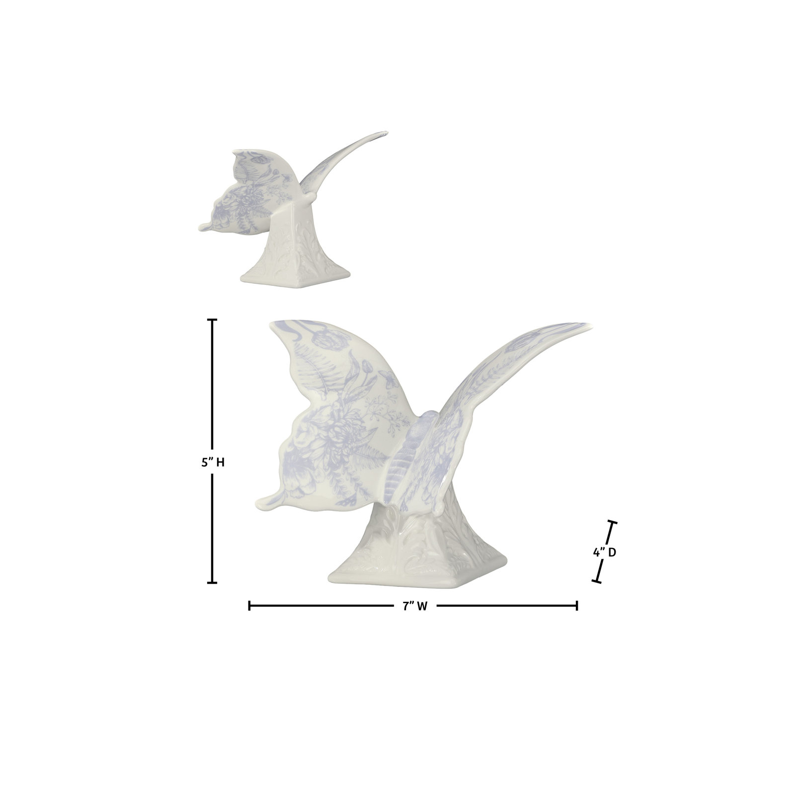 Hughes Dolomite Butterfly on Pedestal Decor, White/Blue