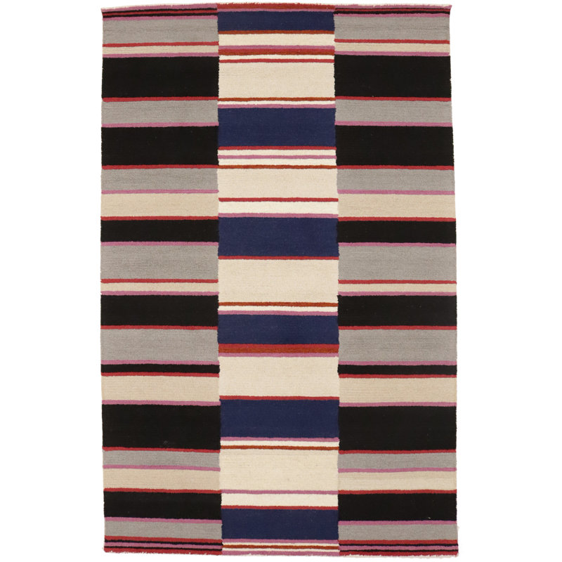 Tapis moderne touffeté à la main multicolore à rayures 5X8