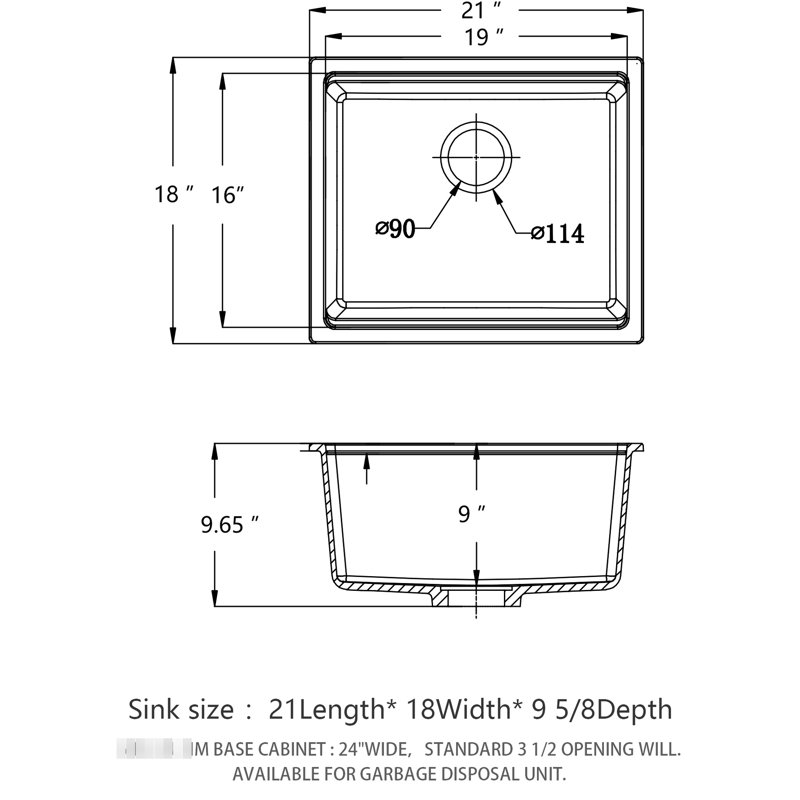 Black 21X18" Workstation Kitchen Sink Undermount, Fine - Grade Quartz Composite, Thick Strong And Quiet With Vibration Elimination, Non Scratch Hard Surface, Rounded Corners For Easy Wipe Down,