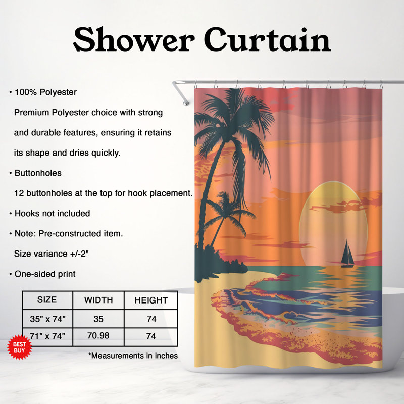Summer Sunset Scene - Rideau de douche Premium, H 74 po x l 71 po