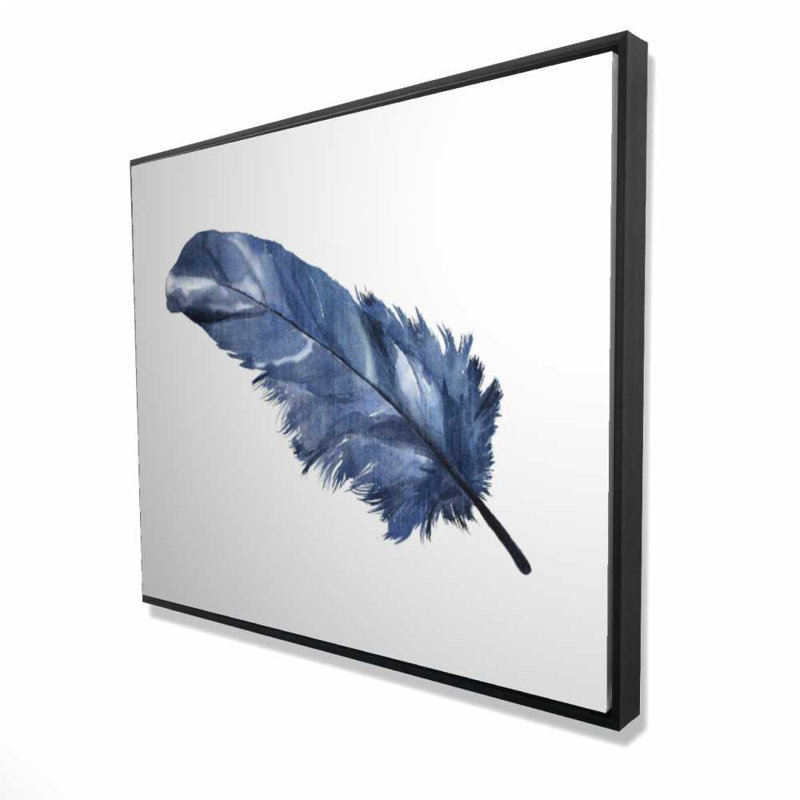 Plume bleue - Toile encadrée pour la décoration intérieure | Décor de bureau, H 61,25 po x l 49,25 po