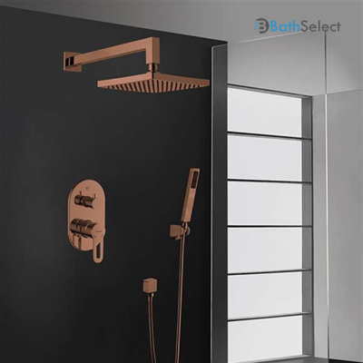BST Square Wall Mount Shower Set with Handheld Thermostatic Mix Modern Brass Rainfall System