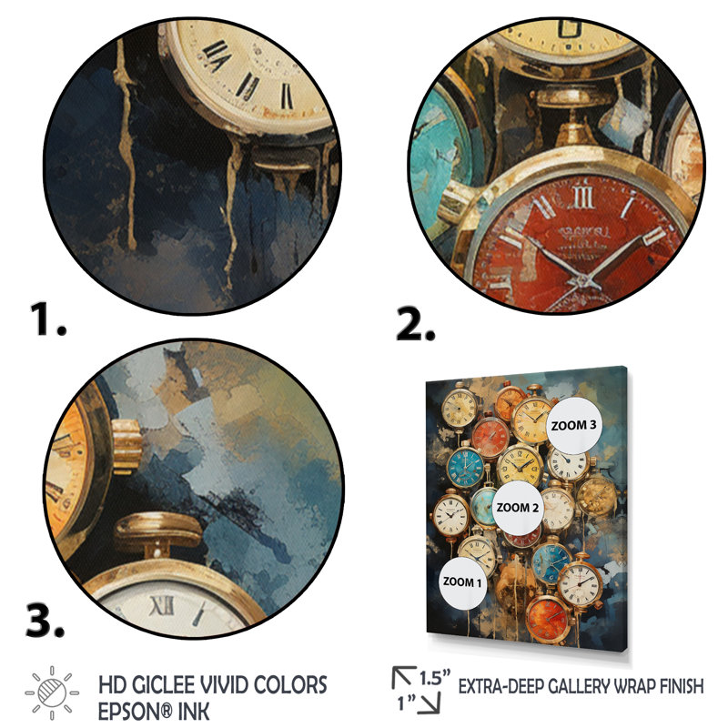 «Watches Temporal Echoes» sur impression sur toile, H 44 po x l 34 po x P 1,5 po, Cadre flottant doré