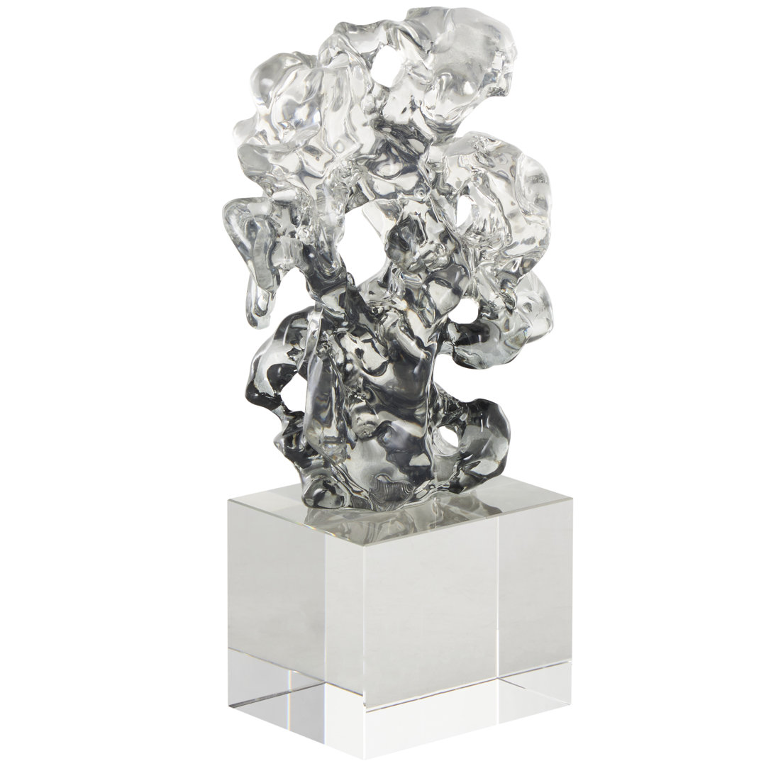Wakeem Glass Freeform Abstract Decorative Clear Sculpture with Clear Square Base Mercer41