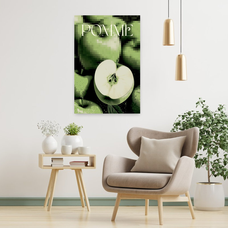 Pixel, pomme, nature morte, fruit biologique moderne, art mural, H 36 po x l 24 po