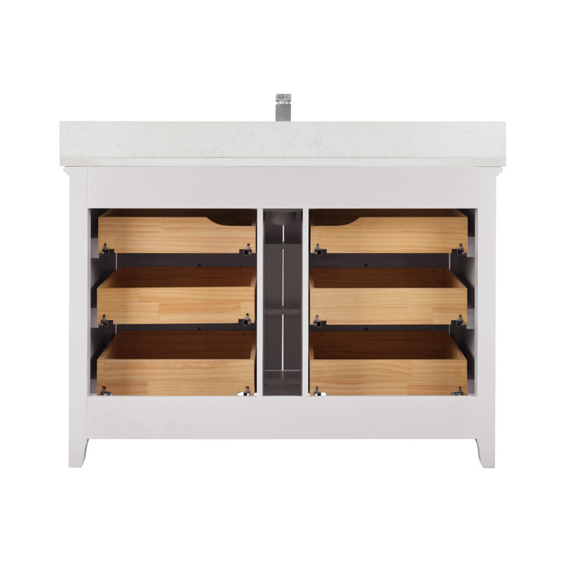 48" Solid Wood Sink Vanity  With 1' Artificial Stone Top, Dreamy White