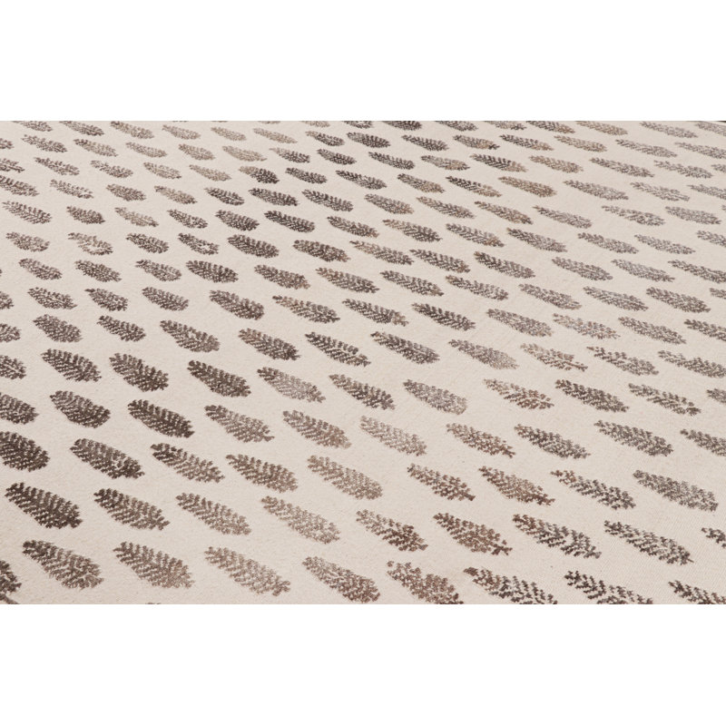 Rug & Kilim’S Modern Block Print Rug In White With Mauve Floral Patterns, Rectangle 9' x 12'