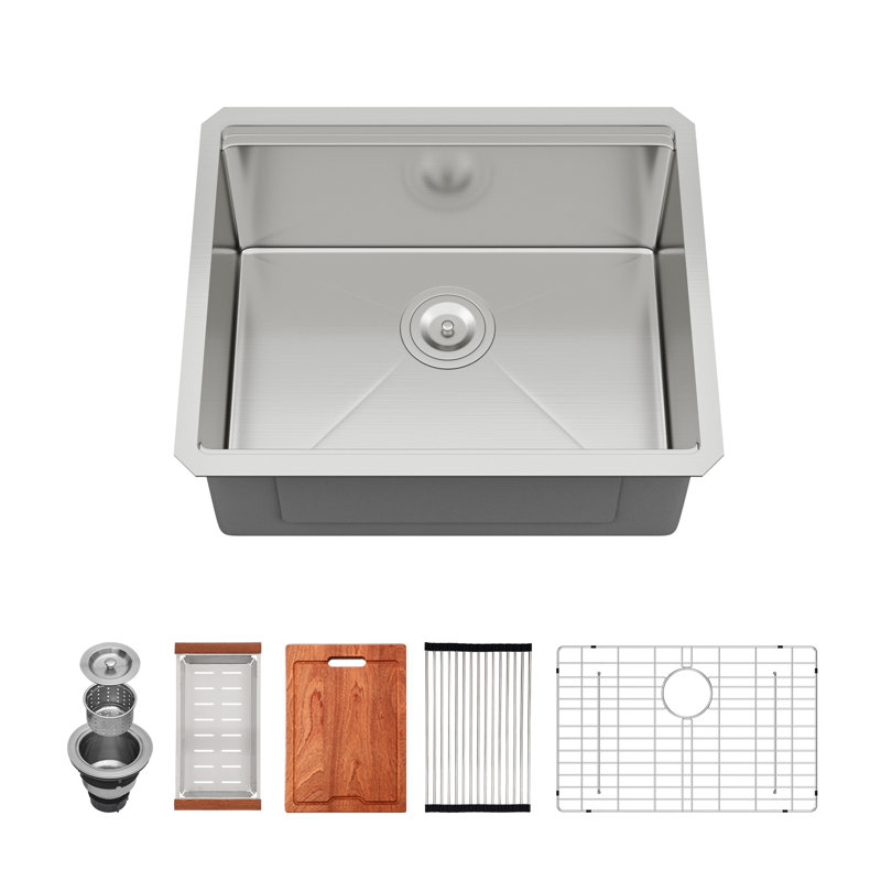 23" L x 19" W Undermount Bar Sink Workstation Kitchen Sink 16 Gauge Stainless Steel Single Bowl Sink