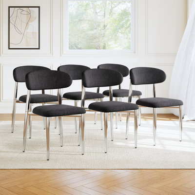 Chaises de salle à manger rembourrées en tissu moderne, dossier incurvé, siège rembourré et structure en métal robuste (ensemble de 6)