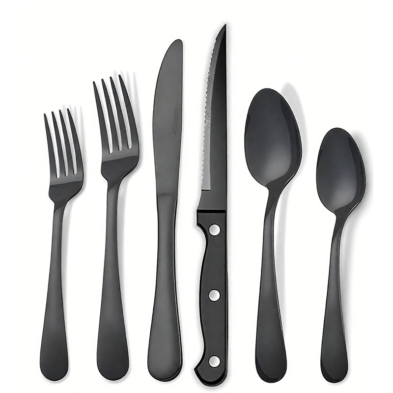 48-Piece Black Stainless Steel Flatware Set – Modern Cutlery Utensil for 8, Stylish Dining for Weddings, Parties & Banquets