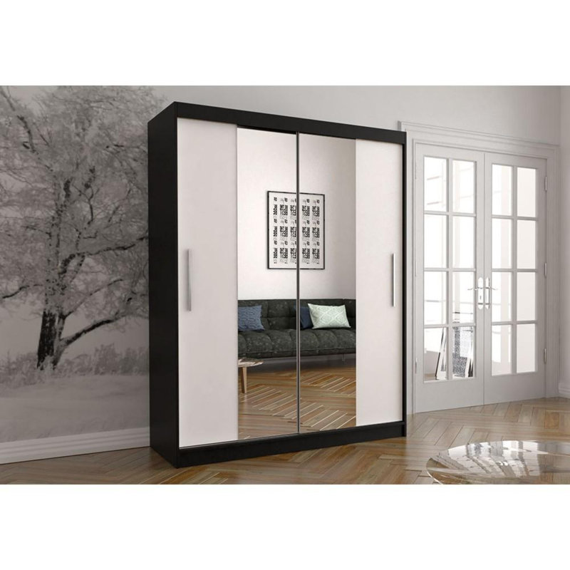Aznavur 2 Door Manufactured Wood Wardrobe, Black/White
