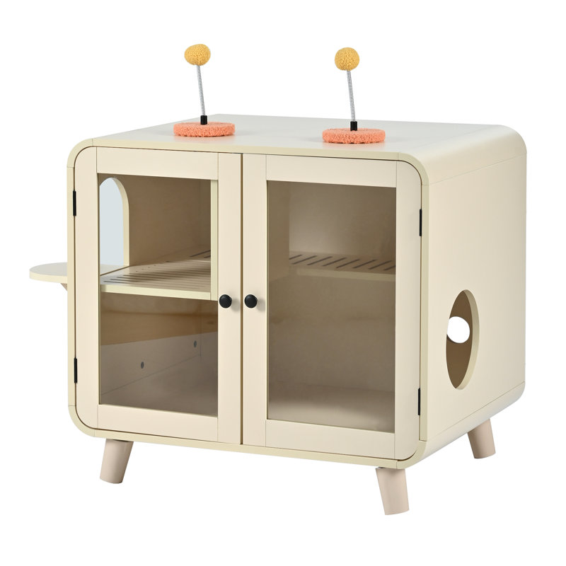 Enceinte de litière rétro pour chat avec portes en verre, éclairage intelligent RVB, meuble anti-traçage pour chat et litière cachée