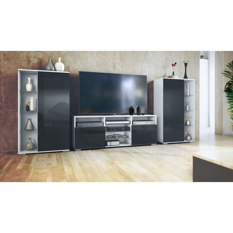 Carterlee Unfinished Entertainment Centre for TVs up to 65", White/Black High Gloss