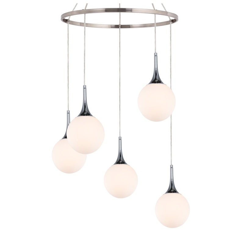 Luminaire suspendu en grappe 5 lumières Ovellette, Chrome / Nickel