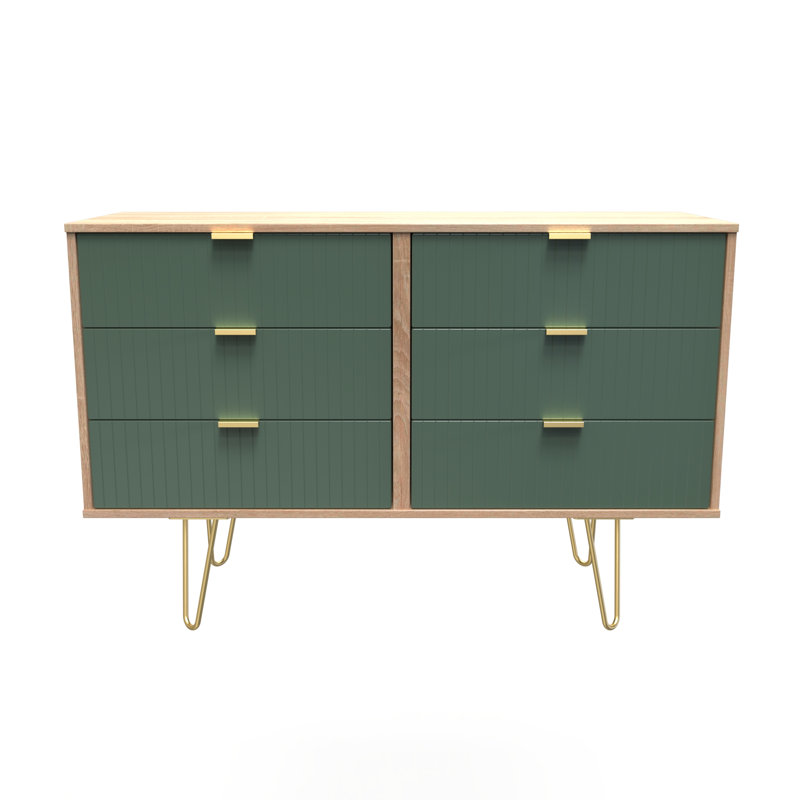Beranda 6 Drawer Wide Chest (Ready Assembled), Labrador Green/Bardolino Oak