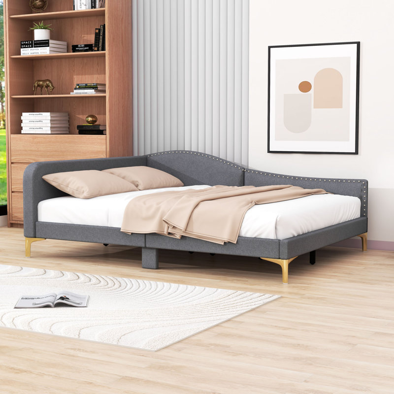 Ceryis Linen Upholstered Daybed with Armrest, Gray, Full