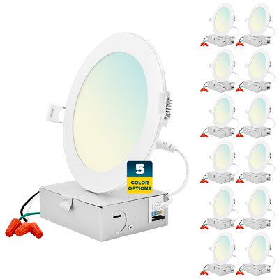 6"" Ultra Slim Selectable CCT New Construction IC LED Canless Recessed Lighting Kit -  Sunperian, SP34240-12PK