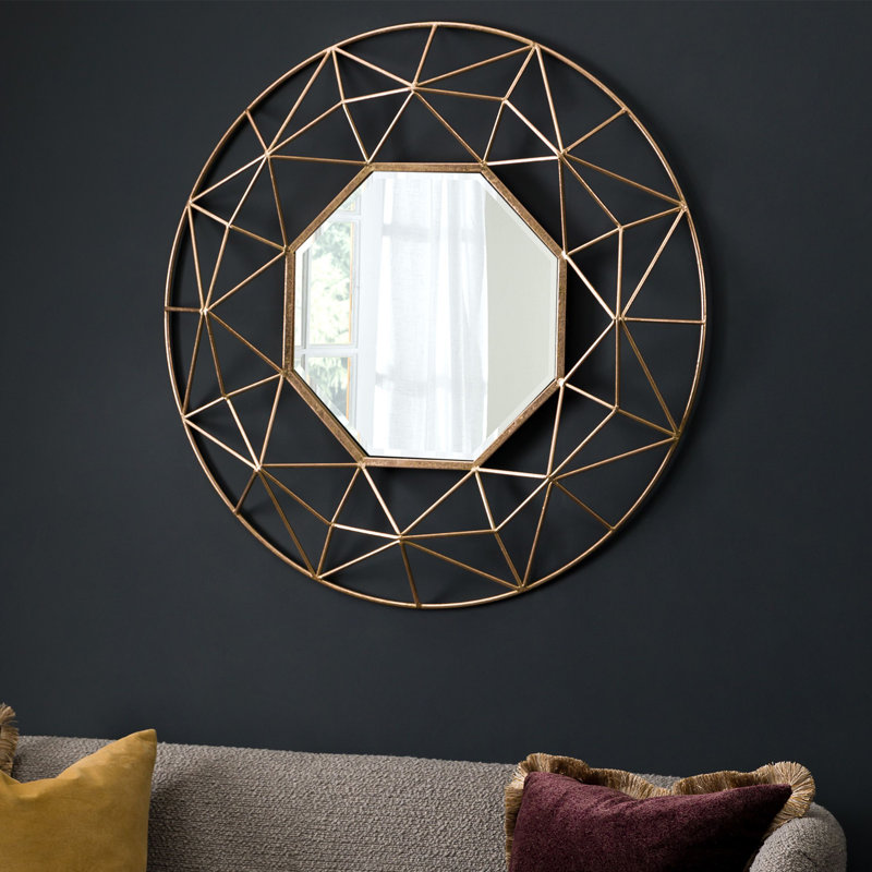 Andromeda Modern 3D Metal Frame Round Mirror 88.5cm