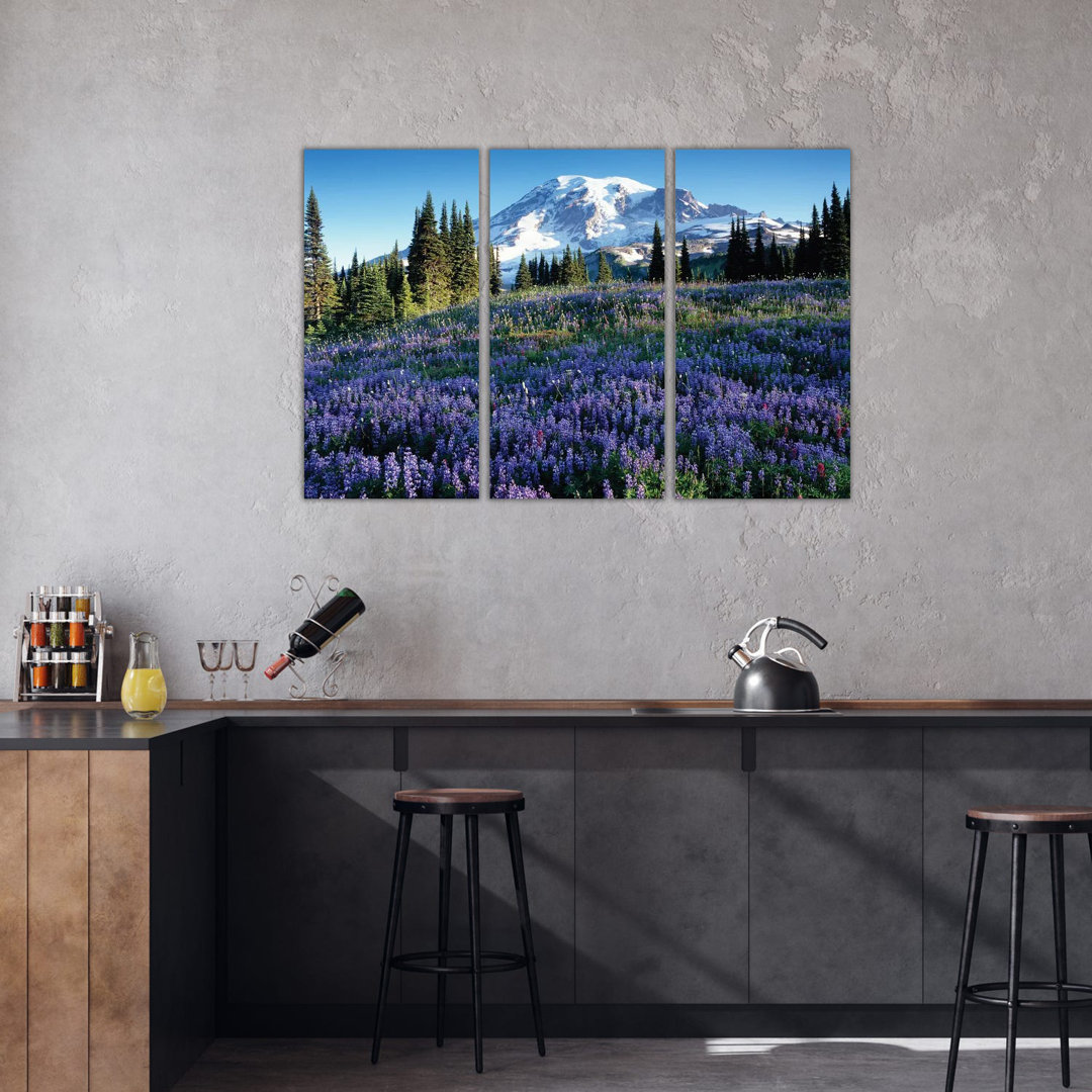 Snow-Covered Mount Rainier With A Wildflower Field In The Foreground, Mount Rainier National Park, Washington, USA von J...