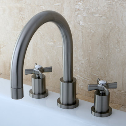 Kingston Brass Millennium Two-Handle 3-Hole Deck Mount Roman Tub Faucet, Brushed Nickel