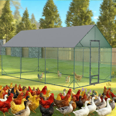9ft Tall Chicken Coop With Run Walk-in Poultry Cage Habitat with Feeding Door, Anti-Rust Metal Pipe, Nylon Netting  Waterproof And Snow /Rain Accumulation Prevent Cover