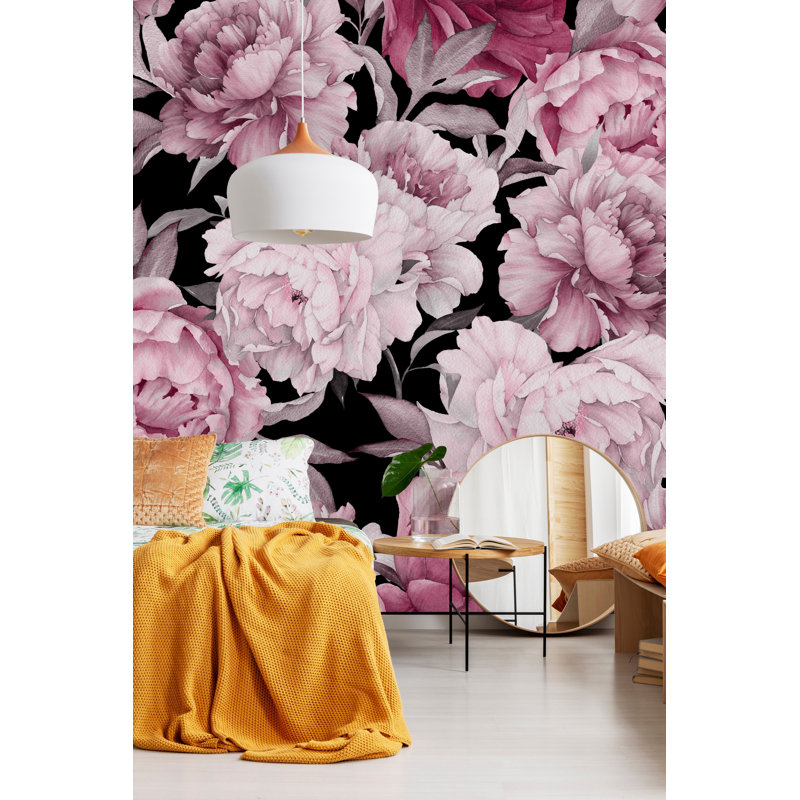 Murale 4 pièces Kylertown Peony, Noir, L 10,42 pi x l 125 po