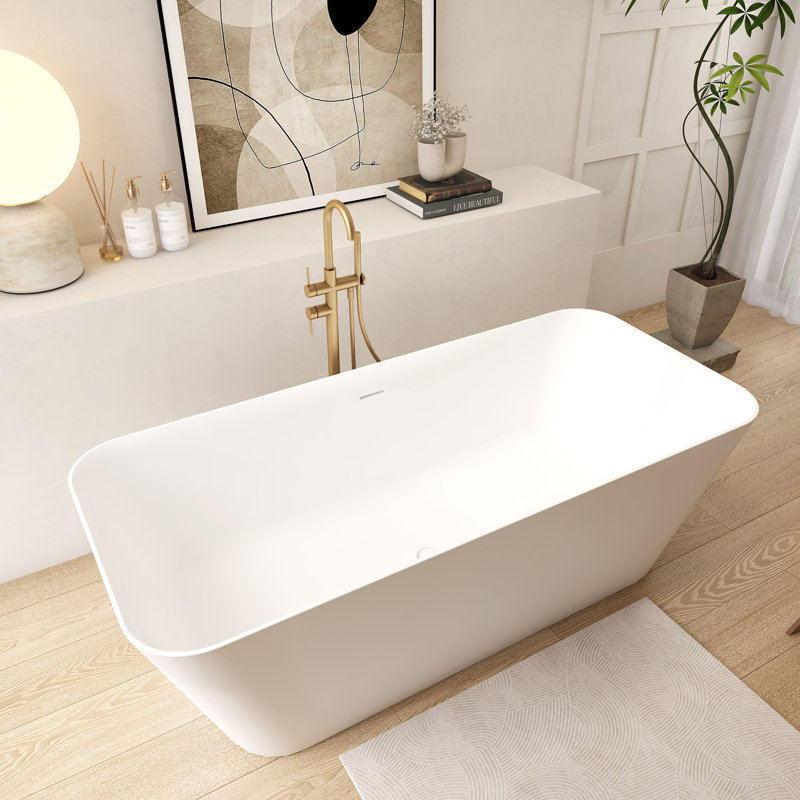 67"Square-Shaped Freestanding Soaking Bathtub Solid Surface Soaking Tubs