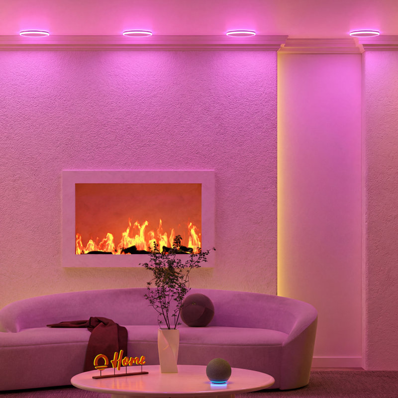 Lumary encastré 4 po avec anneau lumineux RVB / nuit Lumary Smart Wafer de Lumary, sans boîtier avec boîte de jonction, compatible avec Alexa / Google Assistant / télécommande BT, homologué ETL, paquet de 4