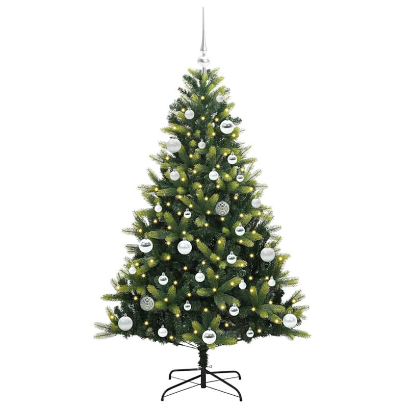 Artificial Hinged Christmas Tree 150 LEDs Green, 4.92' H, Silver