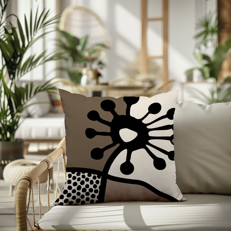 Oreiller carré réversible intérieur / extérieur Vie Abstract, H 15 po x l 15 po, Beige